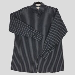 John W Nordstrom Shirt Mens Large Cotton Striped Long Sleeve Shoulder Pleats